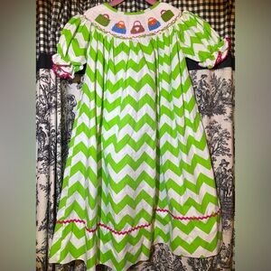 Molly Pop Girls' Lime Green Chevron Smocked Costume Dress
